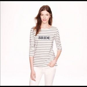 J. Crew Boatneck 3/4 Sleeve Bridal Striped Cotton T-Shirt Medium